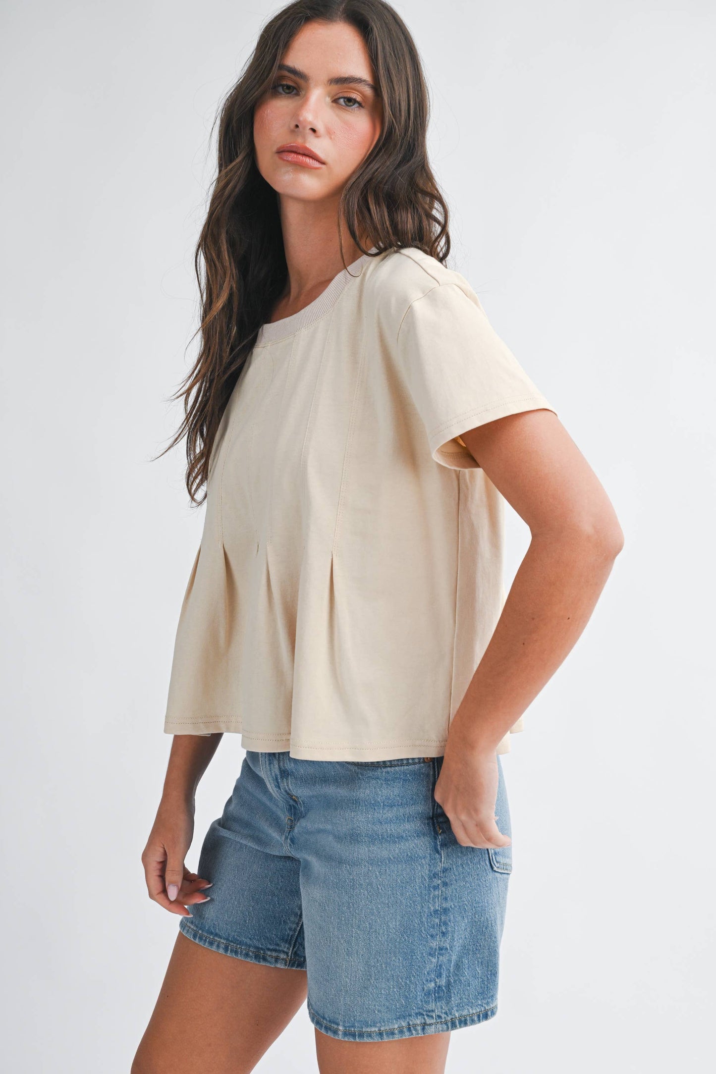 8613HK Pleated Swing Tee Top