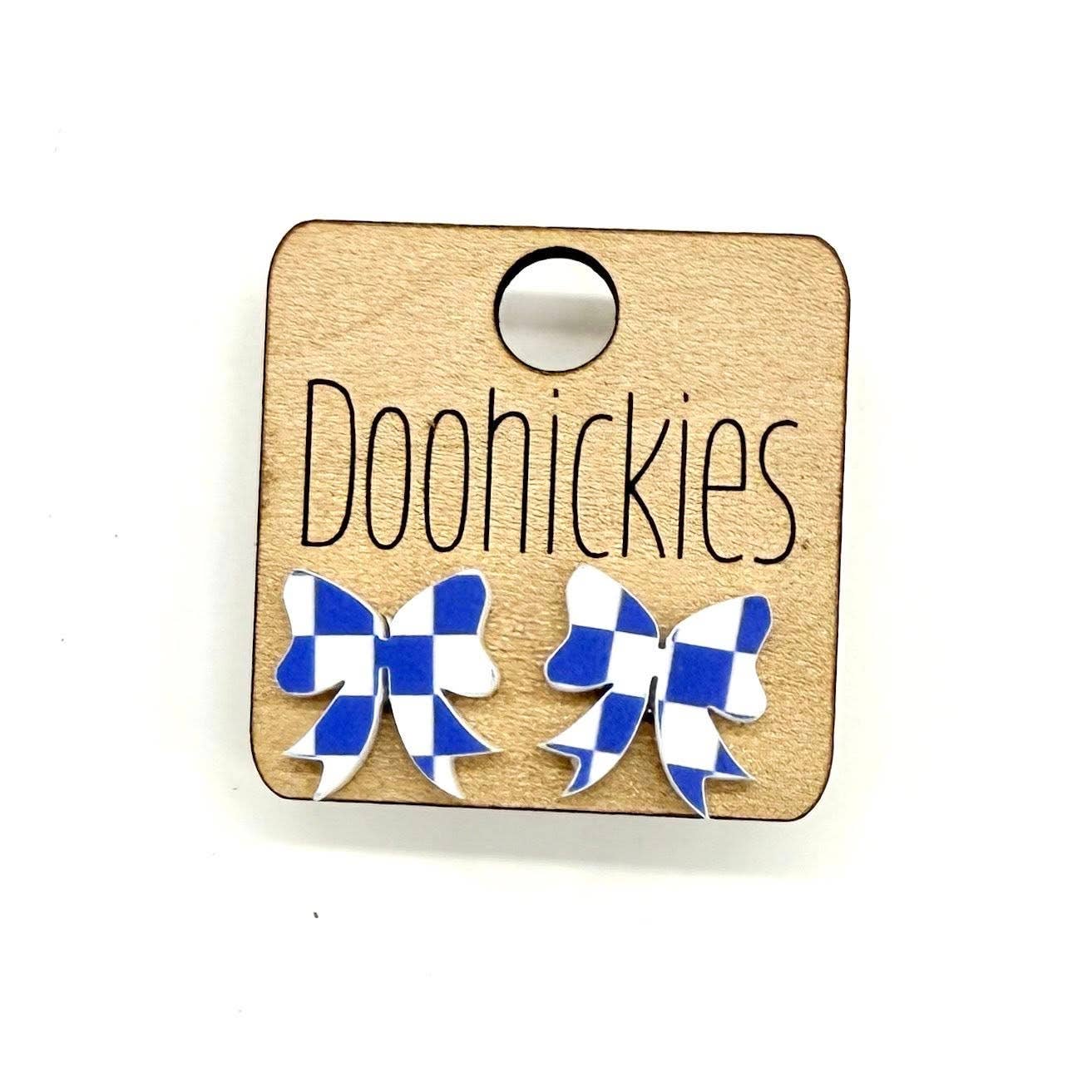 School Spirit Checkered Bow Stud Earrings - 9 Color Options