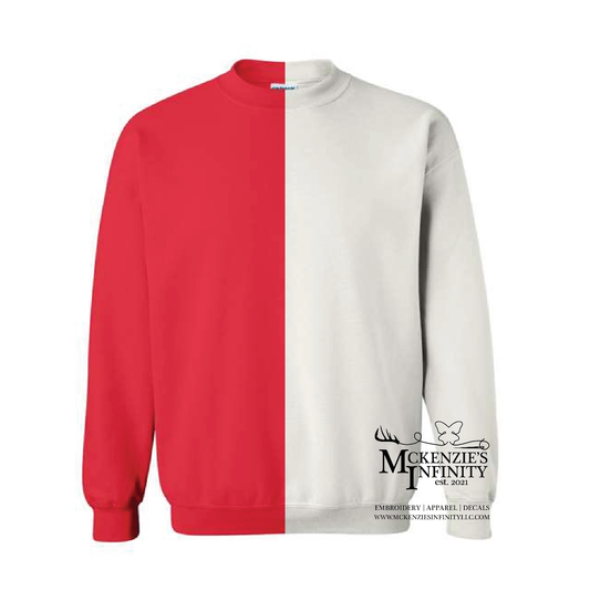 Red & White Split Colored, Two-Toned, Crewneck Sweatshirt