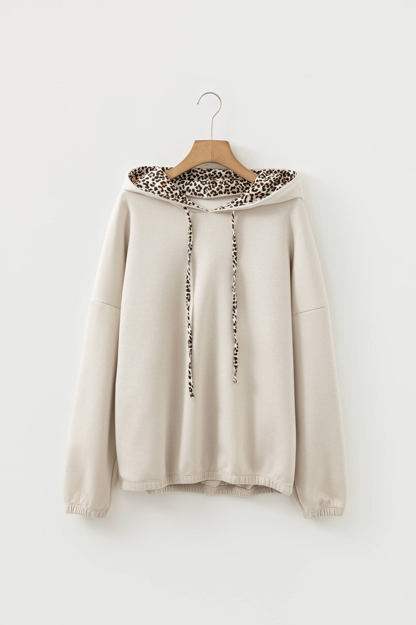 Spring 2026 Leopard Contrast Drawstring Hood Top (S-XL)