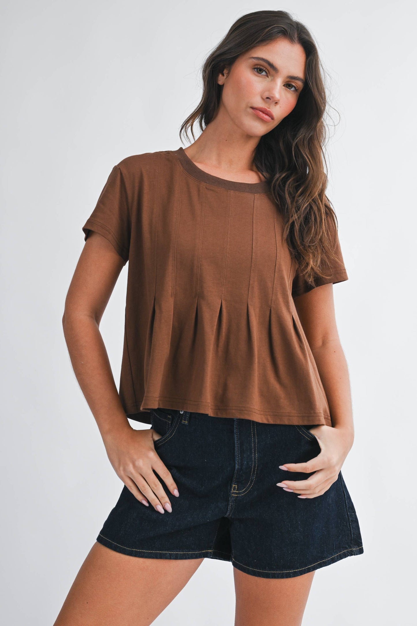 8613HK Pleated Swing Tee Top