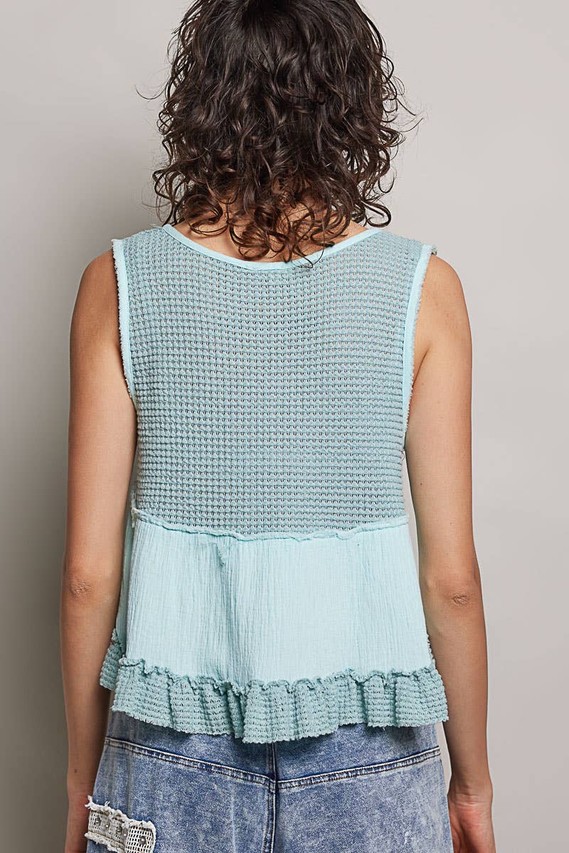 Sleeveless contrast thermal cropped babydoll top SALE
