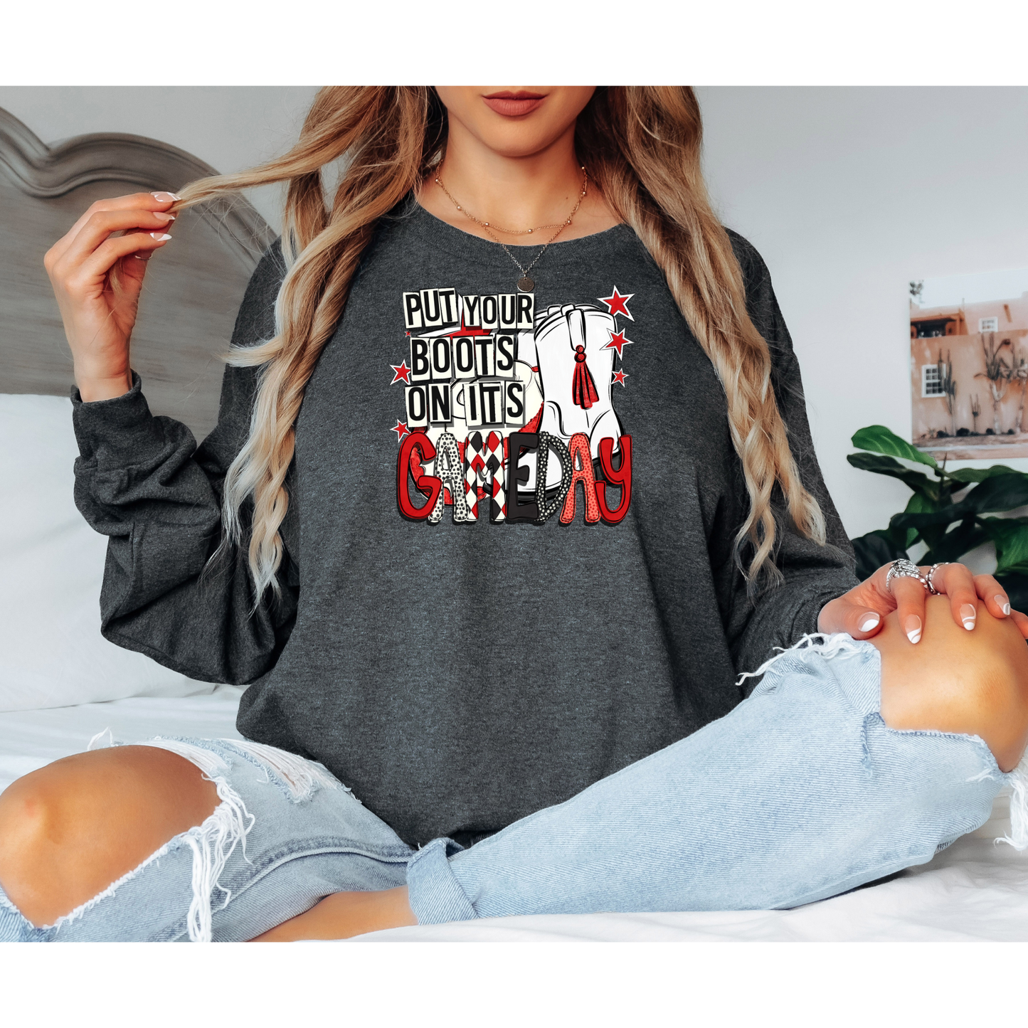 Magic Belles “Put Your Boots On, It’s Gameday” ! Gildan Unisex Ultra Cotton® Long Sleeve T-Shirt – 2400