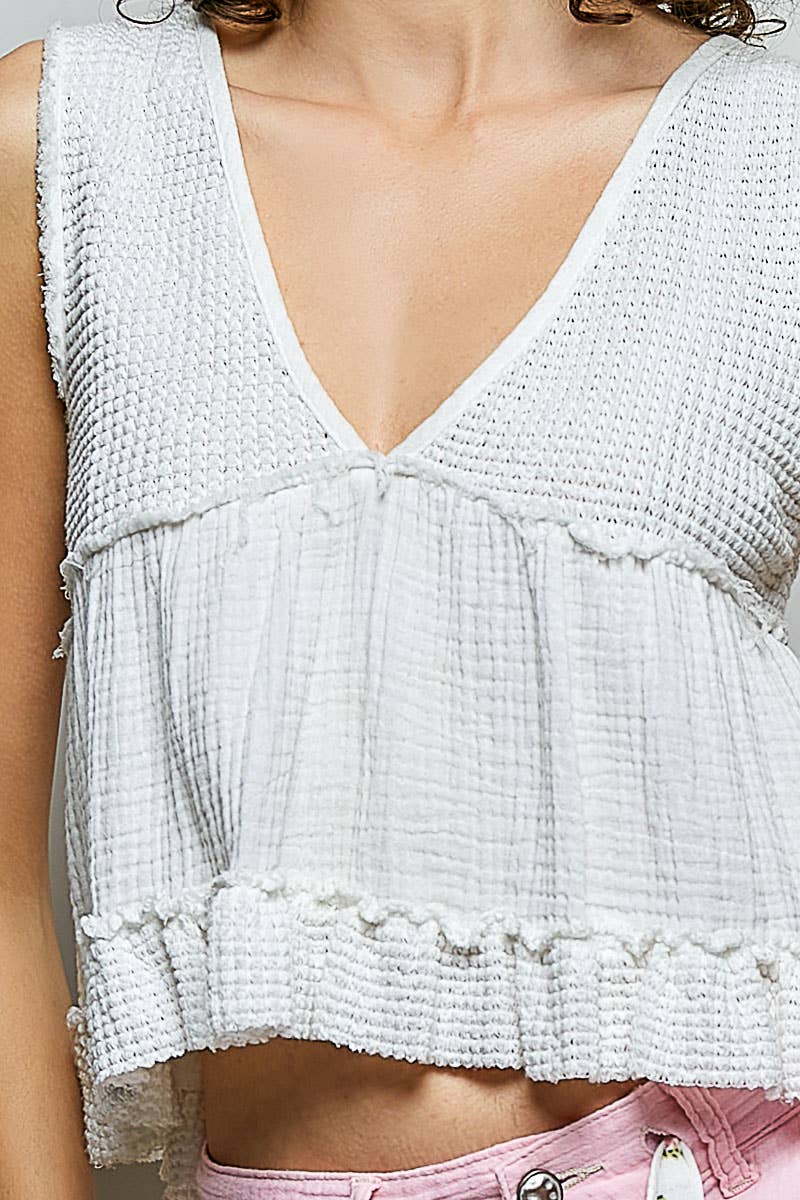 Sleeveless contrast thermal cropped babydoll top SALE