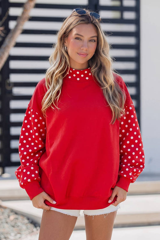 Polka Dot Contrast Trim Long Sleeve Baggy Sweatshirt