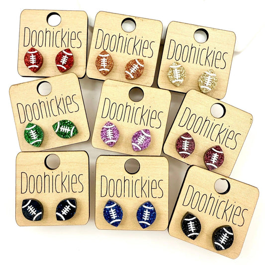 School Spirit Glitter Football Studs - Custom Spirit Earrings - 9 Color Options