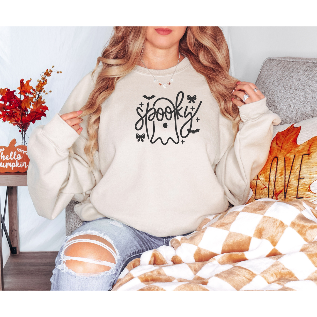 Embroidered “Spooky” Ghost Sweatshirt