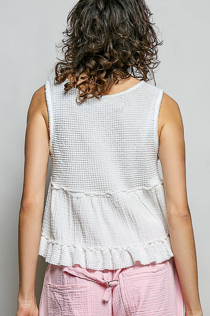 Sleeveless contrast thermal cropped babydoll top SALE