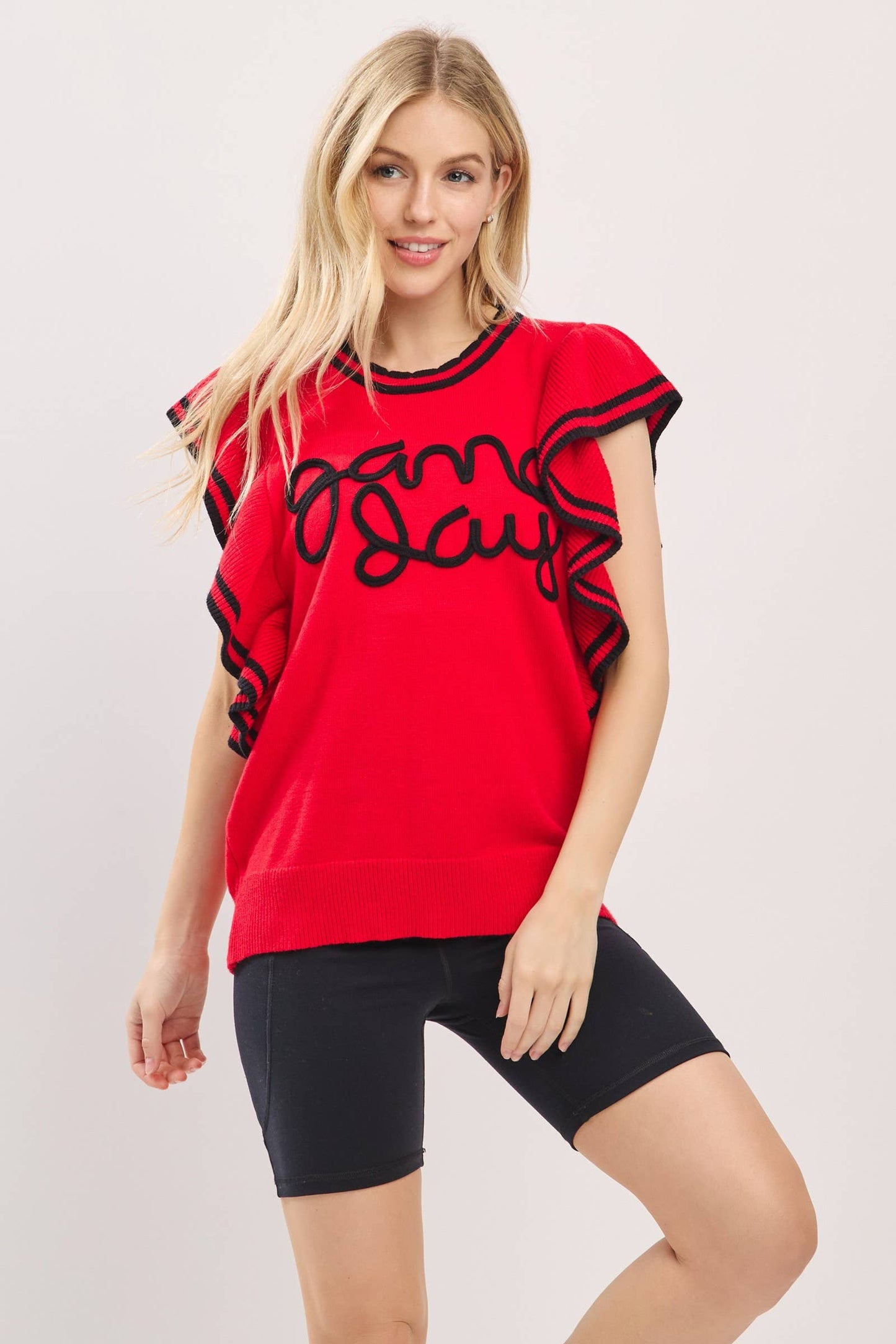 Ruffle Sleeve Varsity Gameday Knit Top
