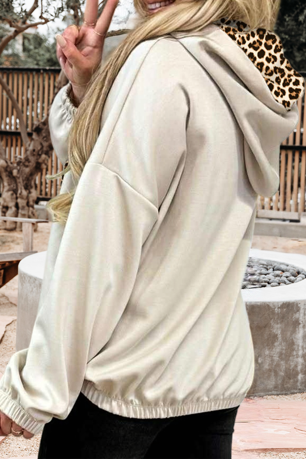 Spring 2026 Leopard Contrast Drawstring Hood Top (S-XL)