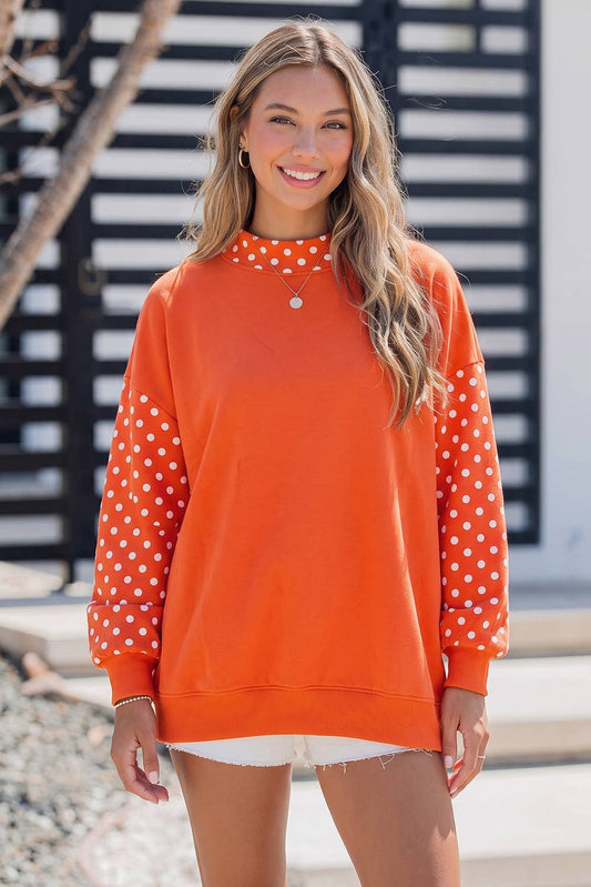 Polka Dot Contrast Trim Long Sleeve Baggy Sweatshirt