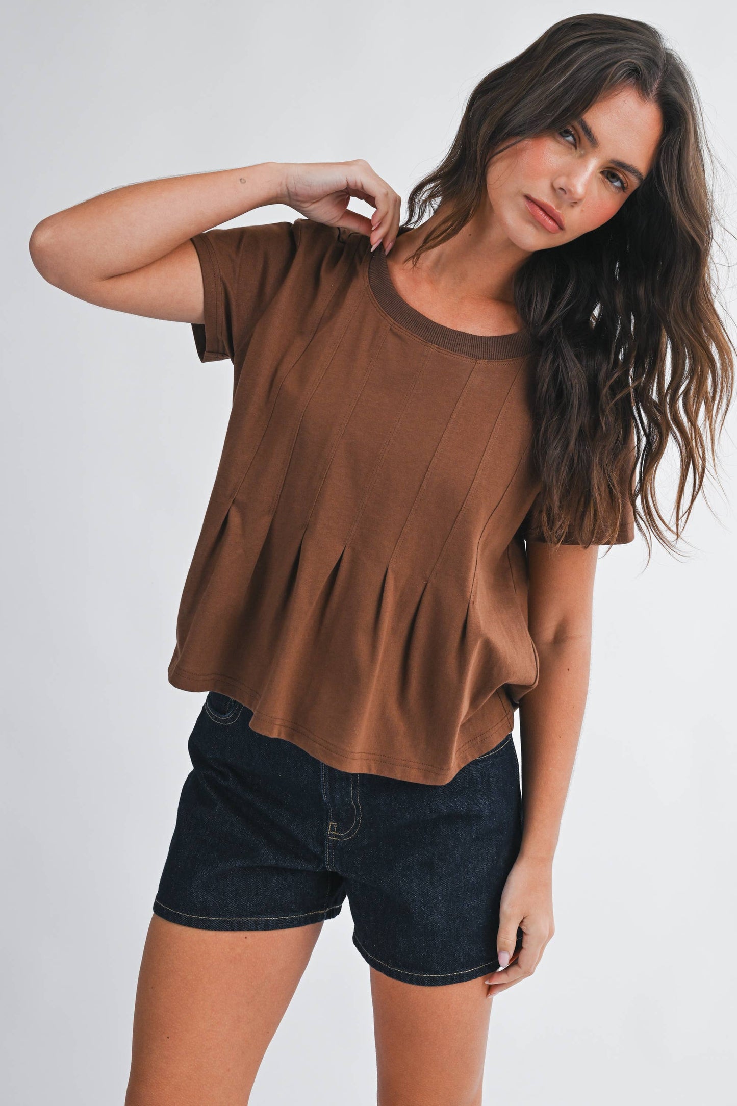 8613HK Pleated Swing Tee Top
