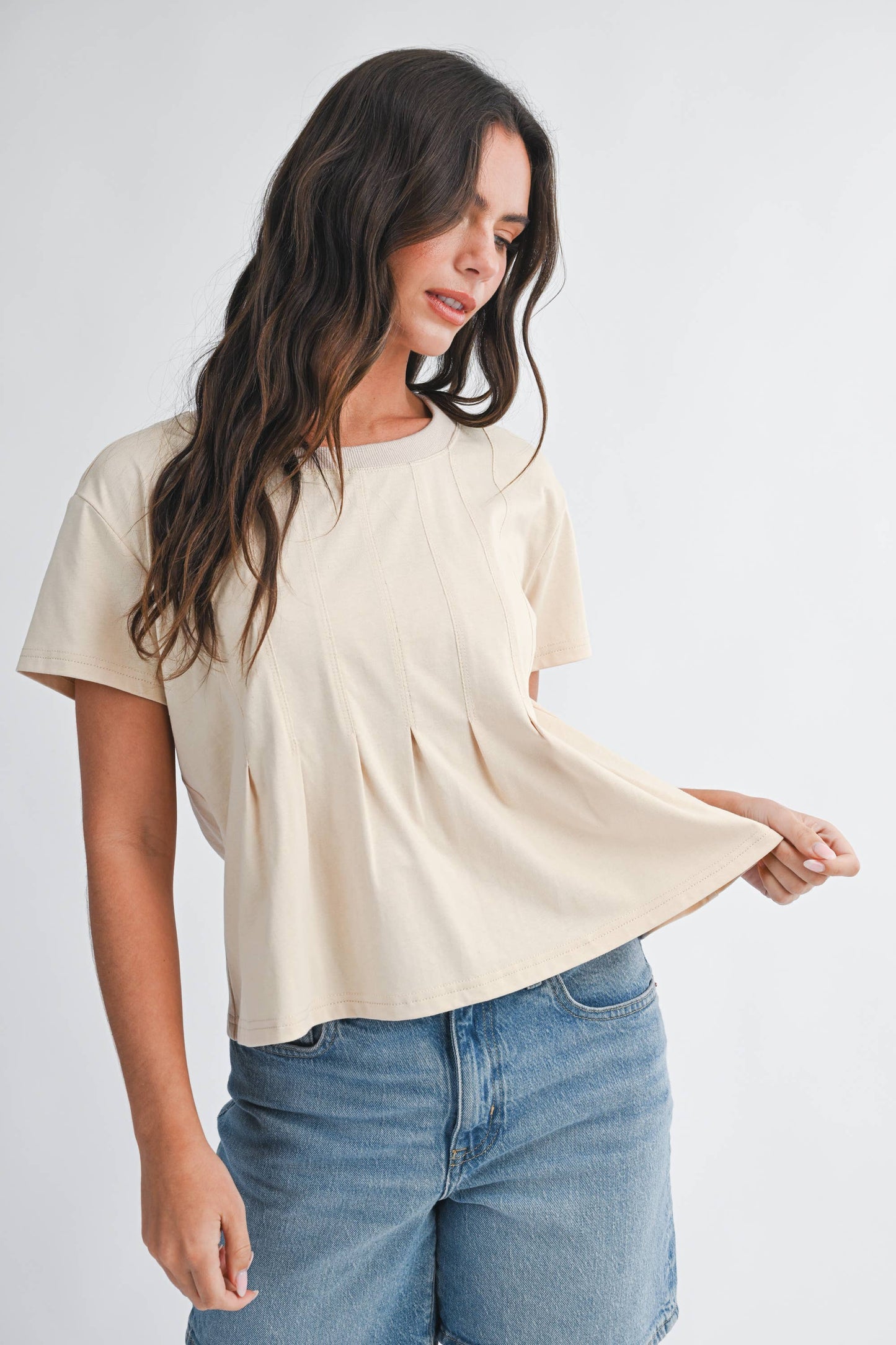 8613HK Pleated Swing Tee Top