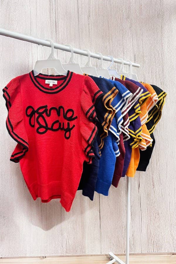 Ruffle Sleeve Varsity Gameday Knit Top