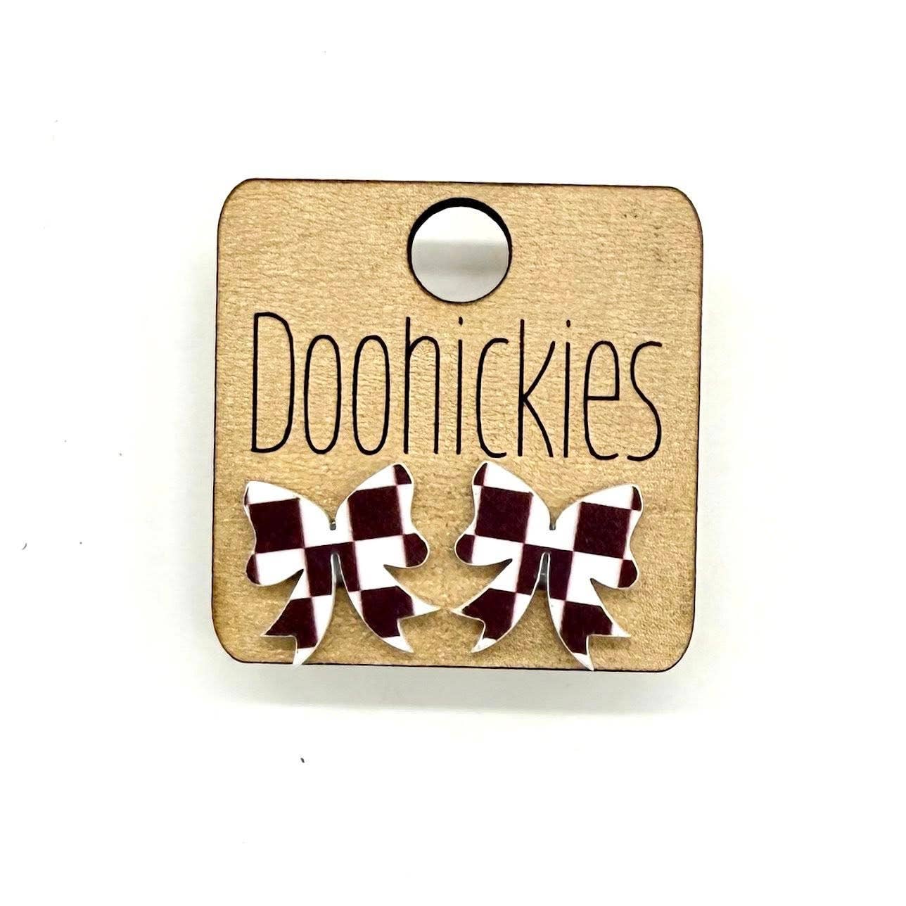 School Spirit Checkered Bow Stud Earrings - 9 Color Options