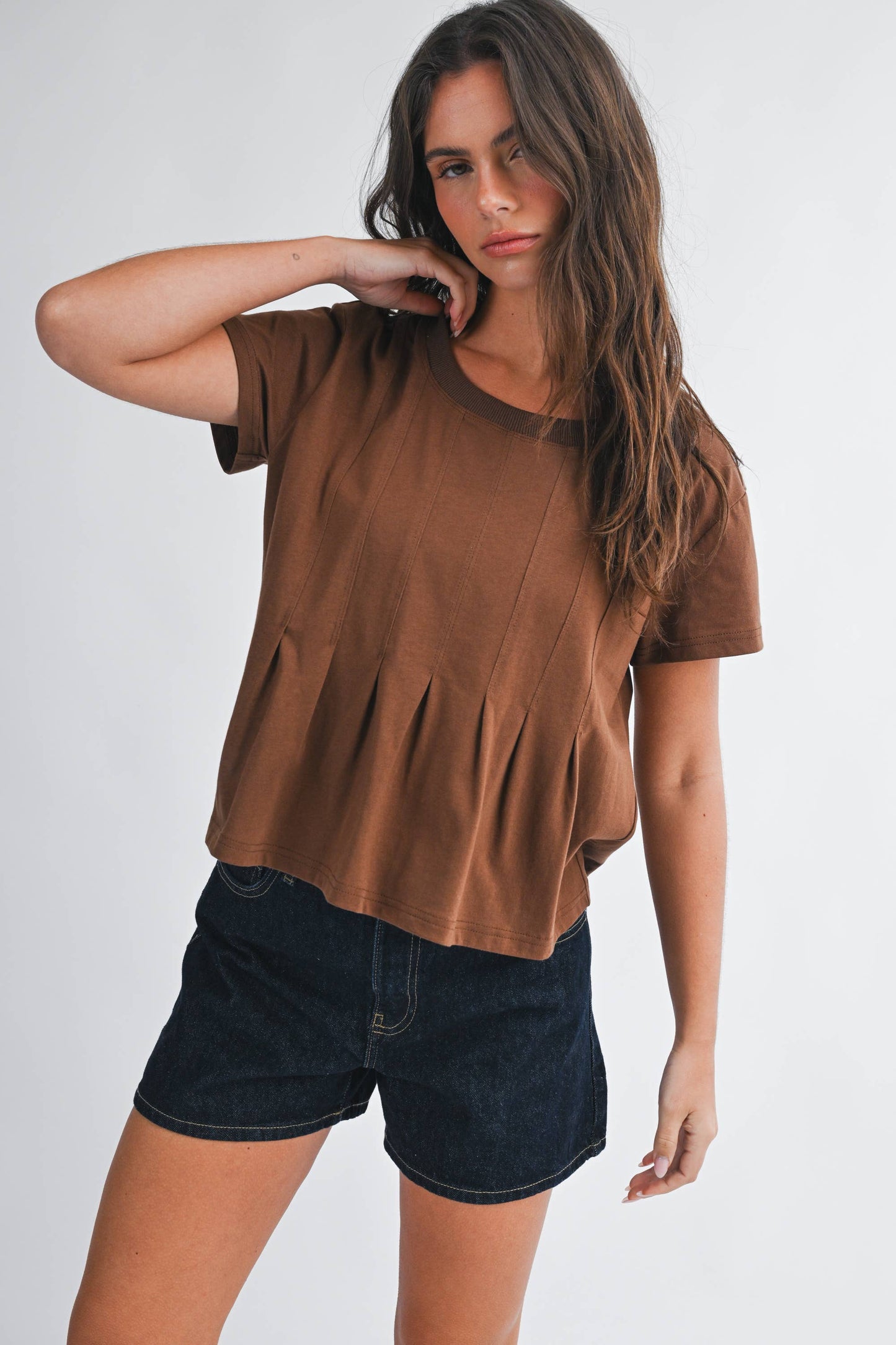 8613HK Pleated Swing Tee Top