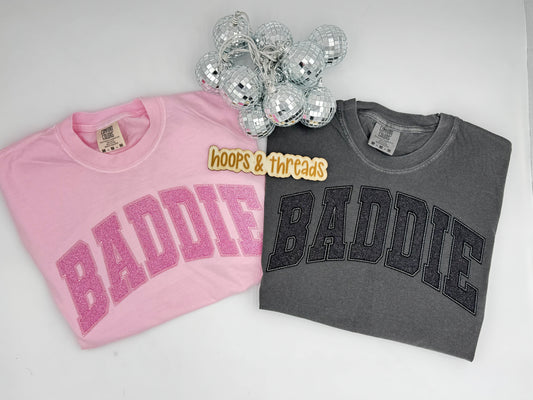 BADDIE Glitter Embroidered Tee – Statement Style