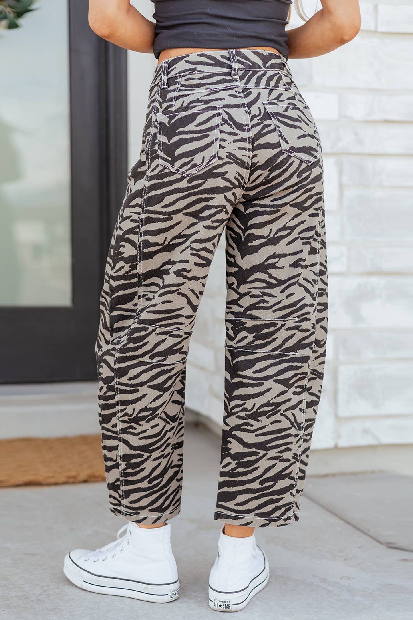 Spring 2026 Western Zebra Stripe Printed Wide Leg Jeans