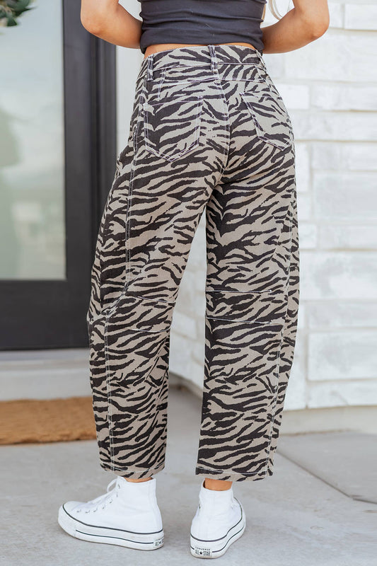 Spring 2026 Western Zebra Stripe Printed Wide Leg Jeans