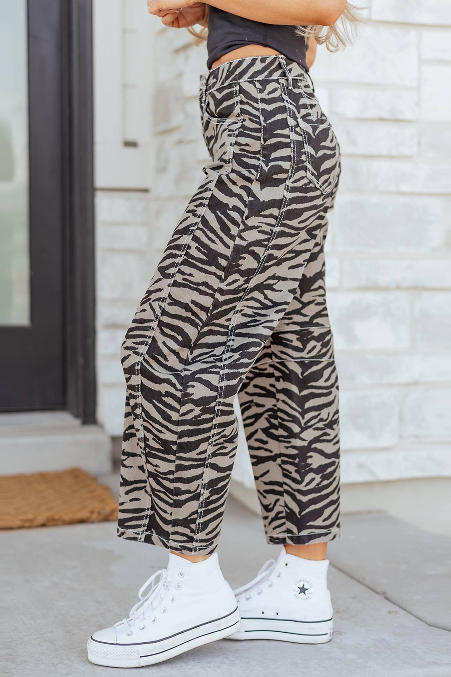 Spring 2026 Western Zebra Stripe Printed Wide Leg Jeans