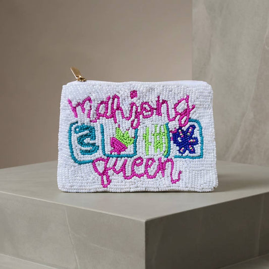 Mahjong Queen Script Beaded Coin Pouch