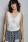 V-neck Sleeveless Front Star Patches Solid Basic Top SALE