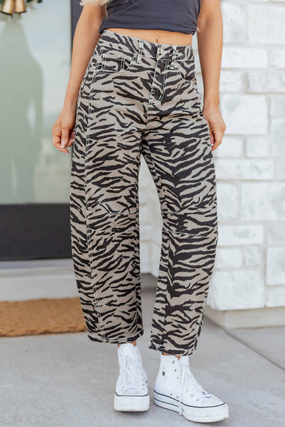 Spring 2026 Western Zebra Stripe Printed Wide Leg Jeans