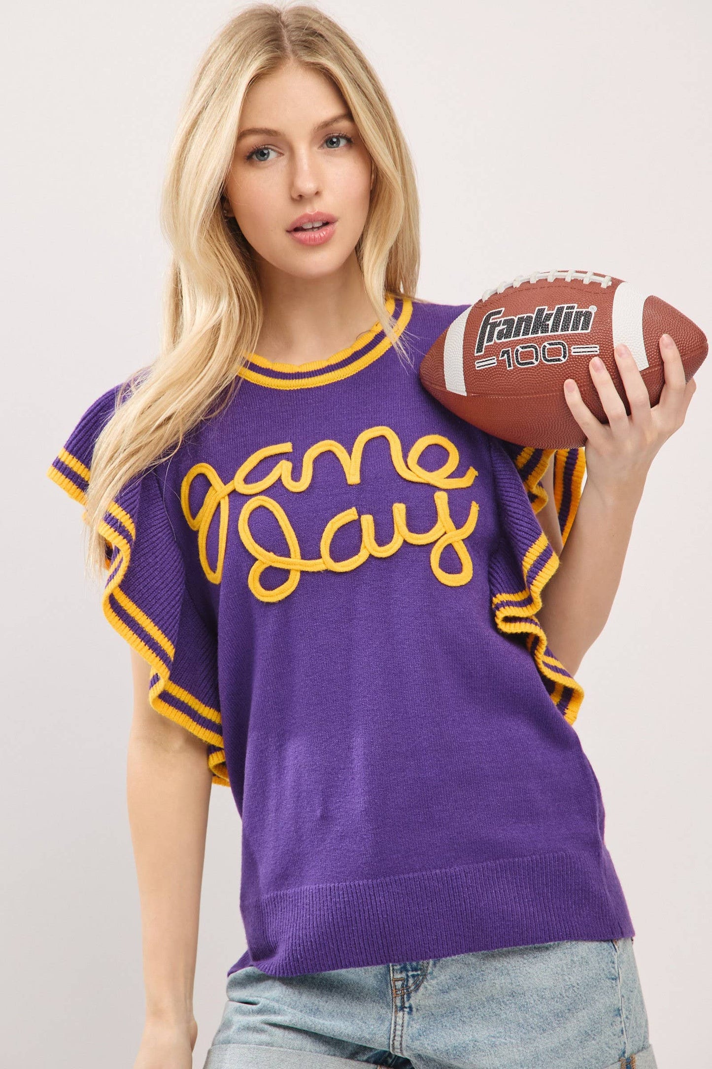 Ruffle Sleeve Varsity Gameday Knit Top