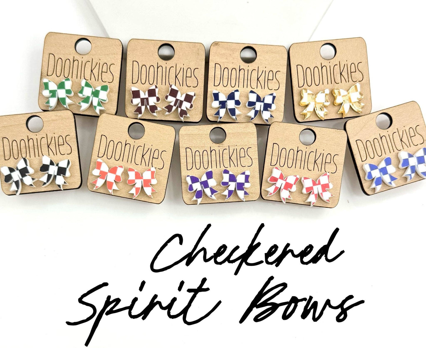 School Spirit Checkered Bow Stud Earrings - 9 Color Options