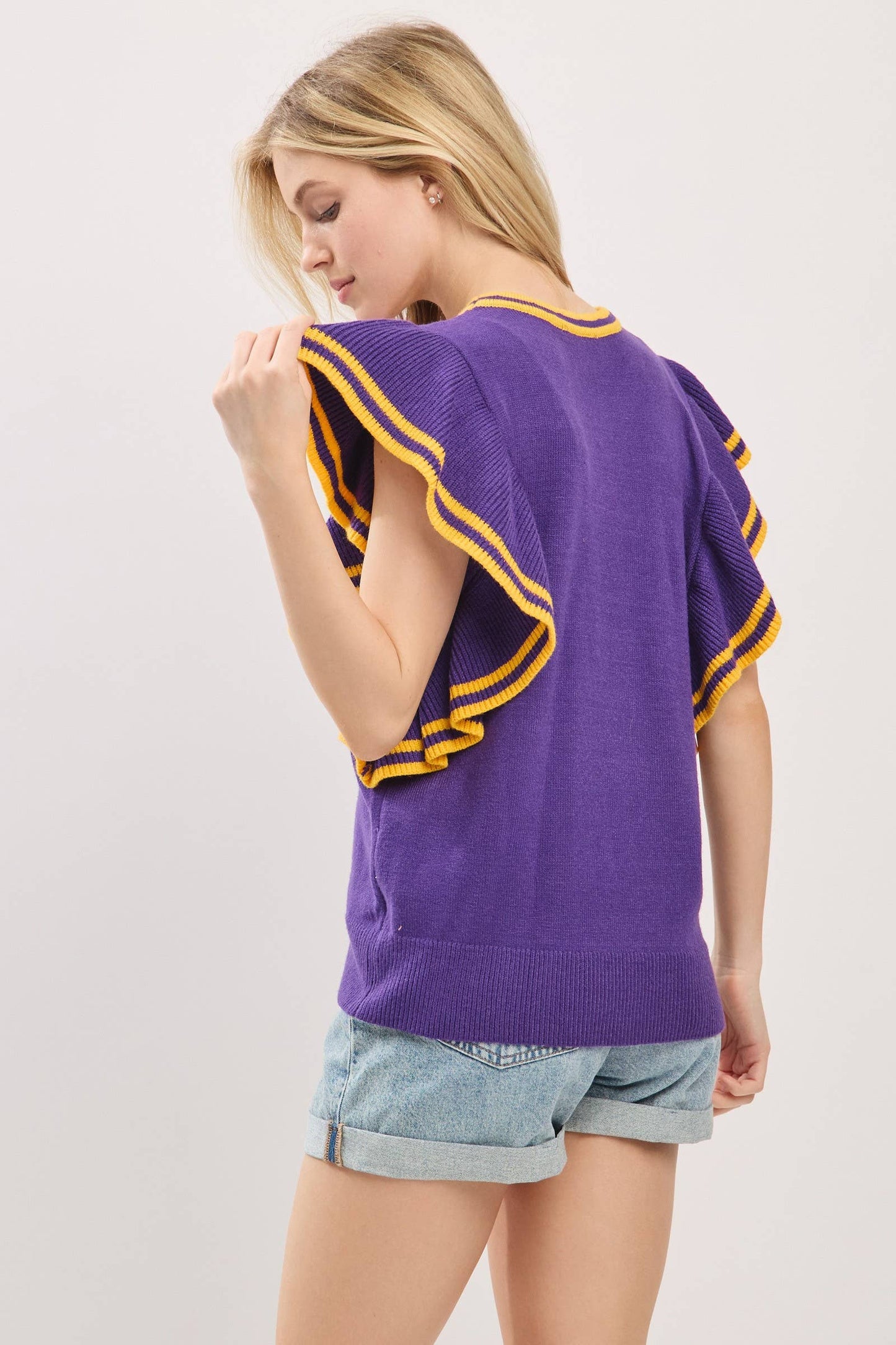 Ruffle Sleeve Varsity Gameday Knit Top