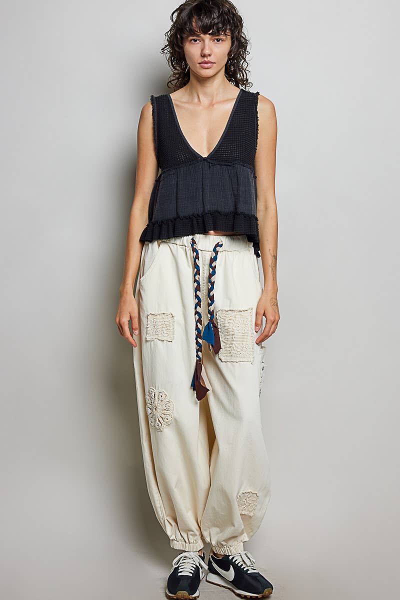 Sleeveless contrast thermal cropped babydoll top SALE