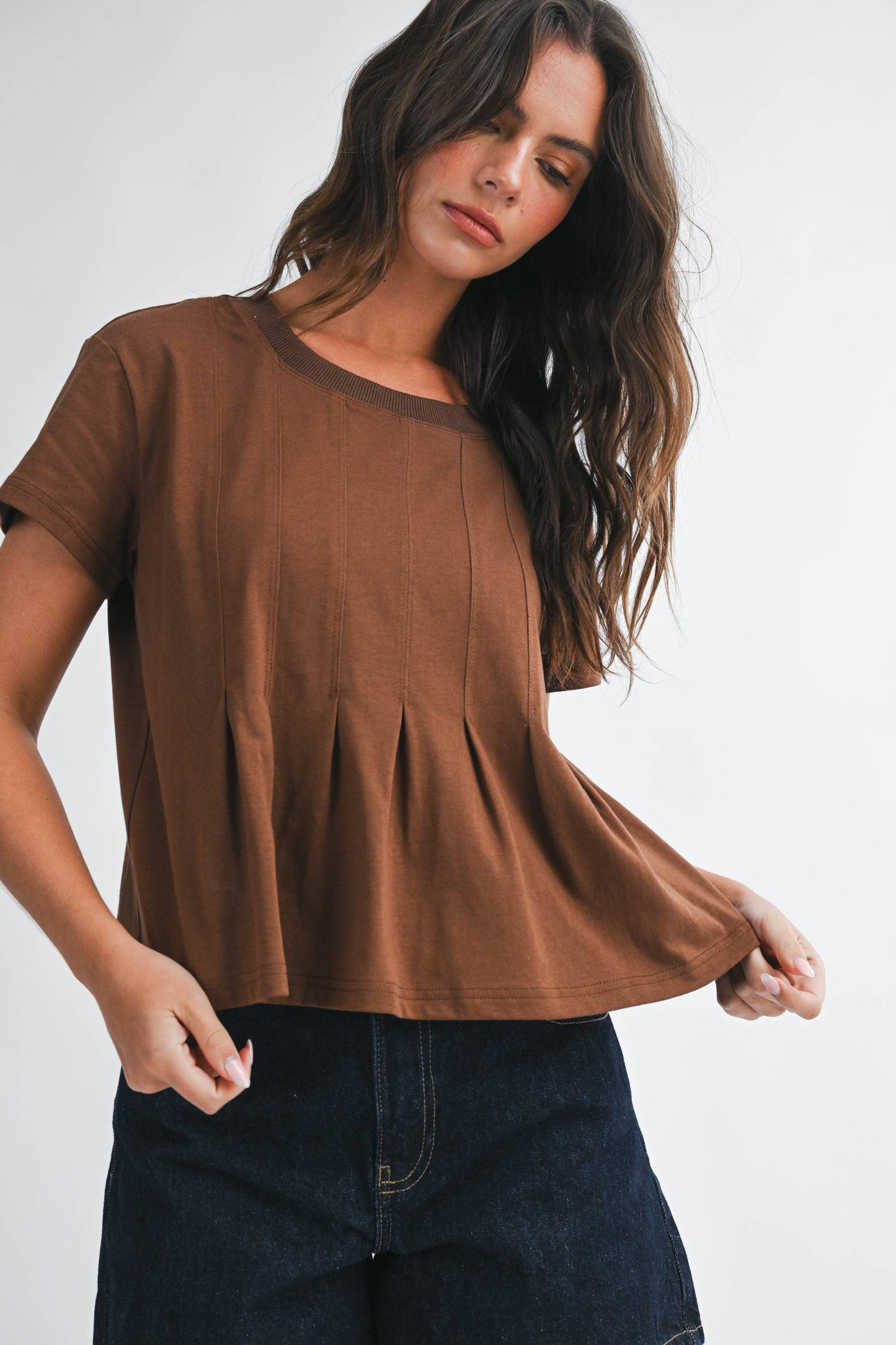 8613HK Pleated Swing Tee Top