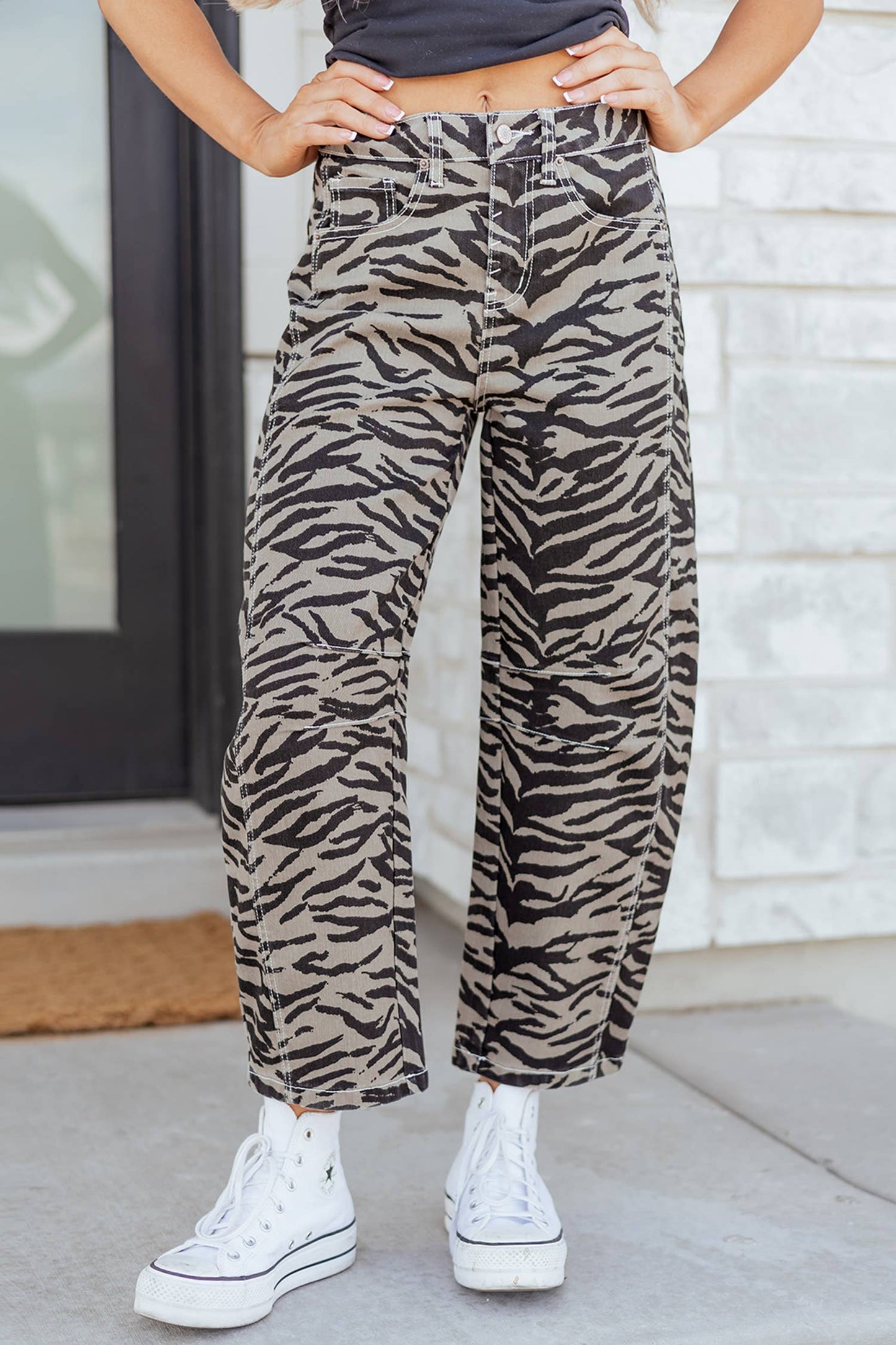 Spring 2026 Western Zebra Stripe Printed Wide Leg Jeans
