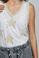 V-neck Sleeveless Front Star Patches Solid Basic Top SALE